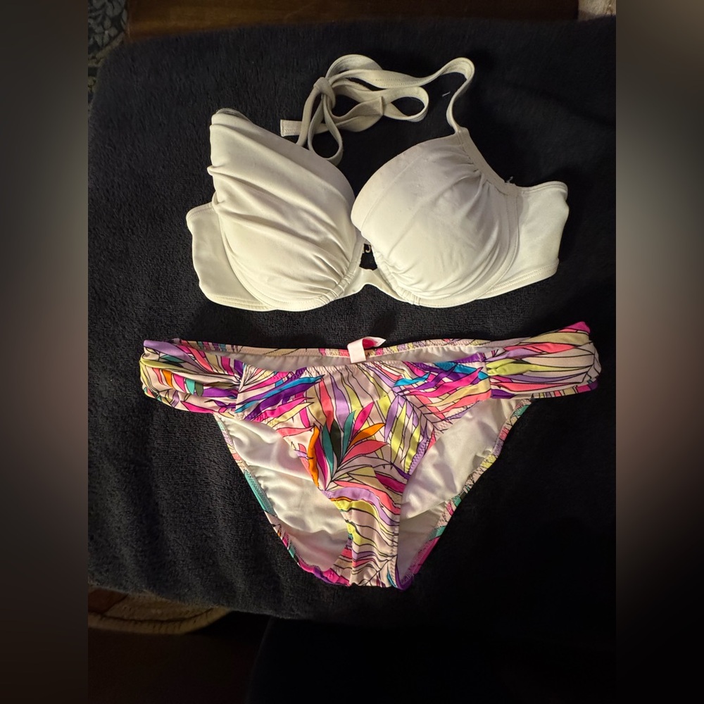 Victoria's Secret White and Colorful Leaf Bikini